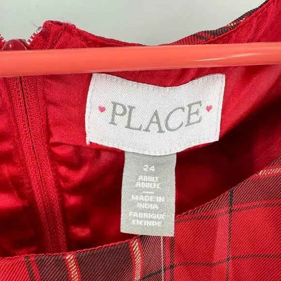 The Children’s Place Dress Size 24 NWOT Plaid Holiday Christmas Satin Plus Curvy - Picture 6 of 13